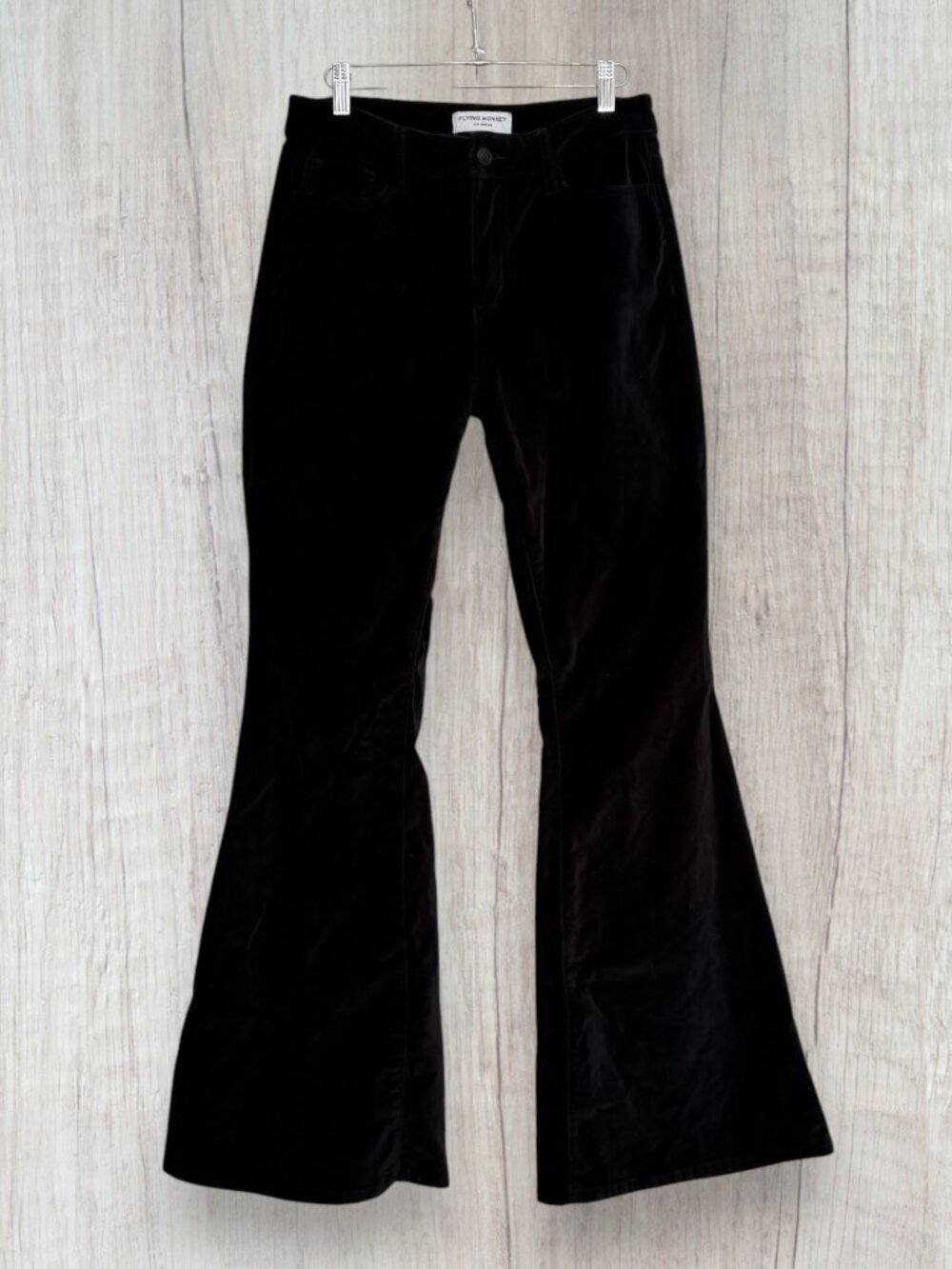 Flying Monkey High Rise Super Flare Wide Leg Black Velvet Pants Holiday Size 28